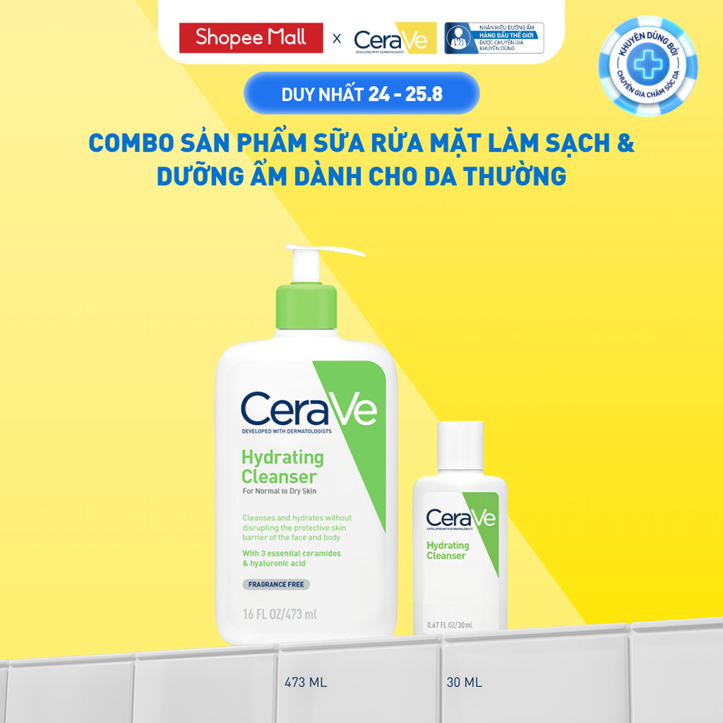 [DEAL ĐỘC QUYỀN – HannahOlala] Bộ sản phẩm sữa rửa mặt CeraVe làm sạch & dưỡng ẩm dành cho da thường Hydrating Cleanser