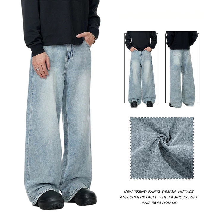 Quần Rời Unisex Xanh Quần Jean Rộng Quần Jean Nam Rời Quần Nam Retro Quần Jean Xanh Rời Quần Jean Hàn Quốc Quần Rời Rộng Quần Âu Âu Quần Lửng