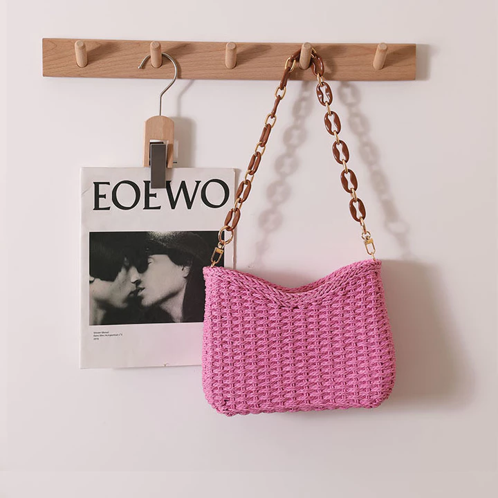 Women's Minimalist Woven Straw Bag – for the Beach, Purple – 7