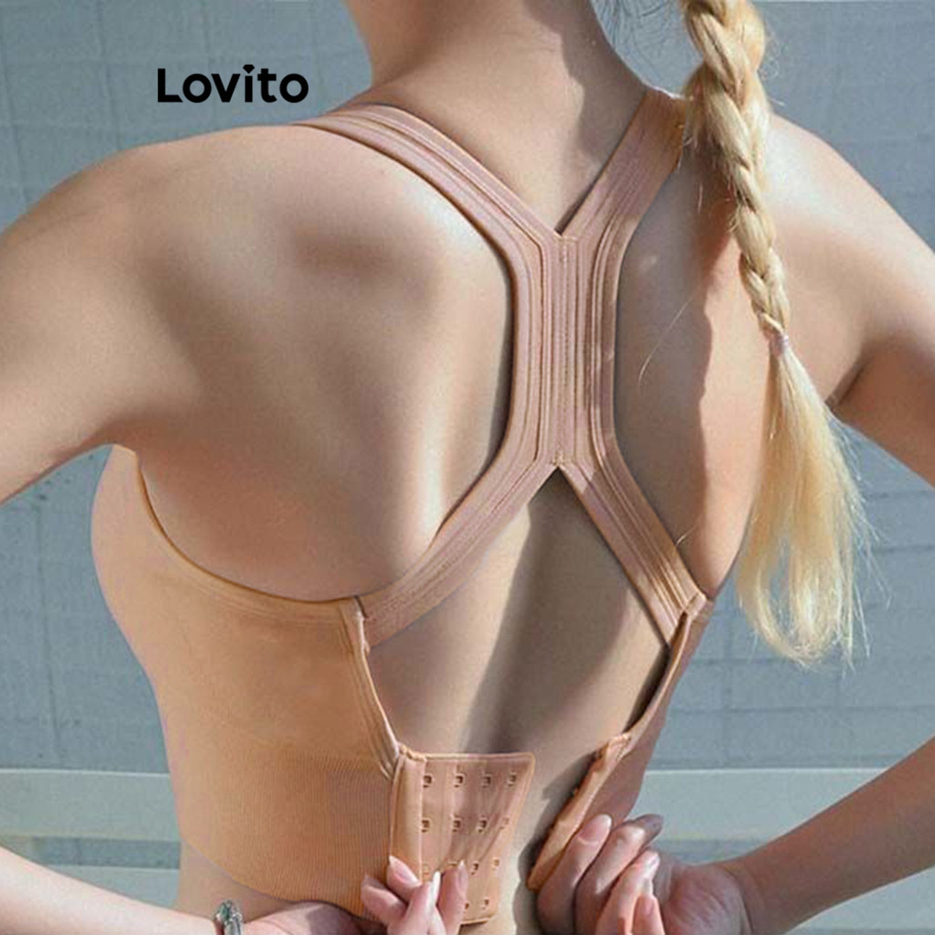 Lovito Phong cách thường ngày Áo ngực thể thao thể thao trơn Backless Criss Cross Áo ngực thể thao dành cho nữ LNL47047