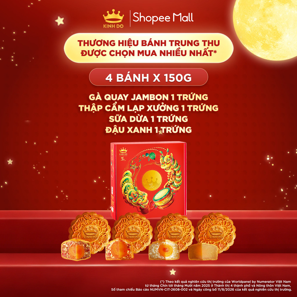 [PHÂN LOẠI TÚI + HỘP] Combo 4 bánh trung thu Kinh Đô "Đoàn Viên Truyền Thống" (4 bánh x 150g)