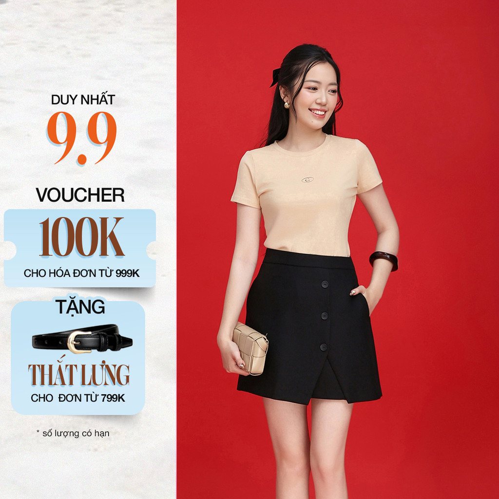 Quần Giả Váy Nữ GUMAC Quần Váy Công Sở Lưng Cao Vải Tuyết Mưa Xẻ Đắp Đính Nút Có Túi LSHF1201