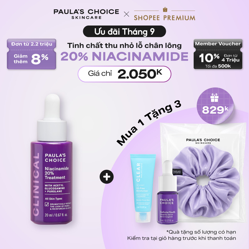 Tinh chất thu nhỏ lỗ chân lông to và làm sáng mịn bề mặt da Paula's Choice Clinical Niacinamide 20% Treatment 20ml 8030