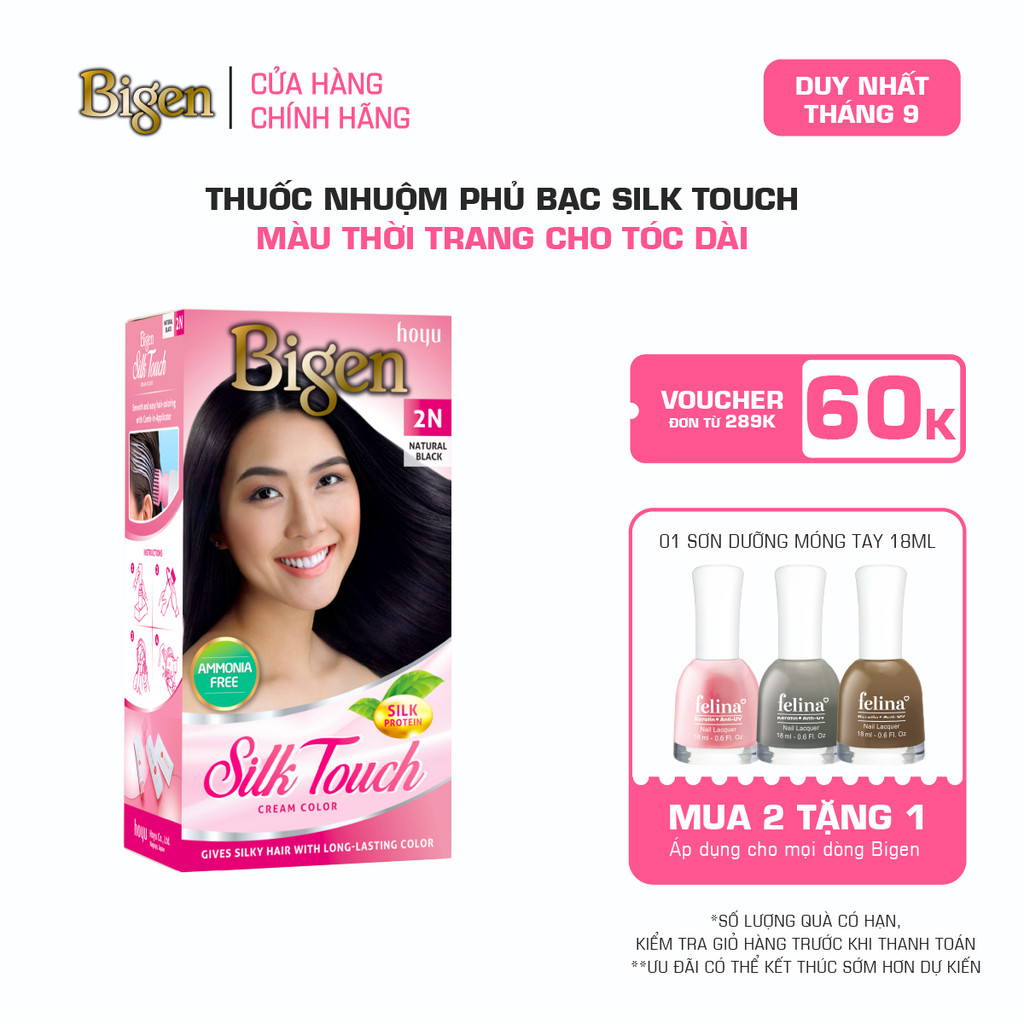 Thuốc Nhuộm Tóc Phủ Bạc Tại Nhà Bigen Silk Touch - Phủ Bạc Thảo Dược, Màu Thời Trang, Dưỡng Tóc Mềm Mượt 135ml