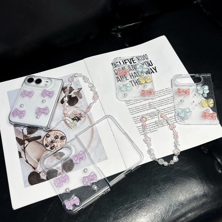 3D Bowknot Ngọc Trai Lấp Lánh Trong Suốt Ốp Lưng Điện Thoại Apple iPhone Duo iPhone Fold iPhone Ultra 5G Vỏ Bảo Vệ Chống Sốc Có Vòng Tay
