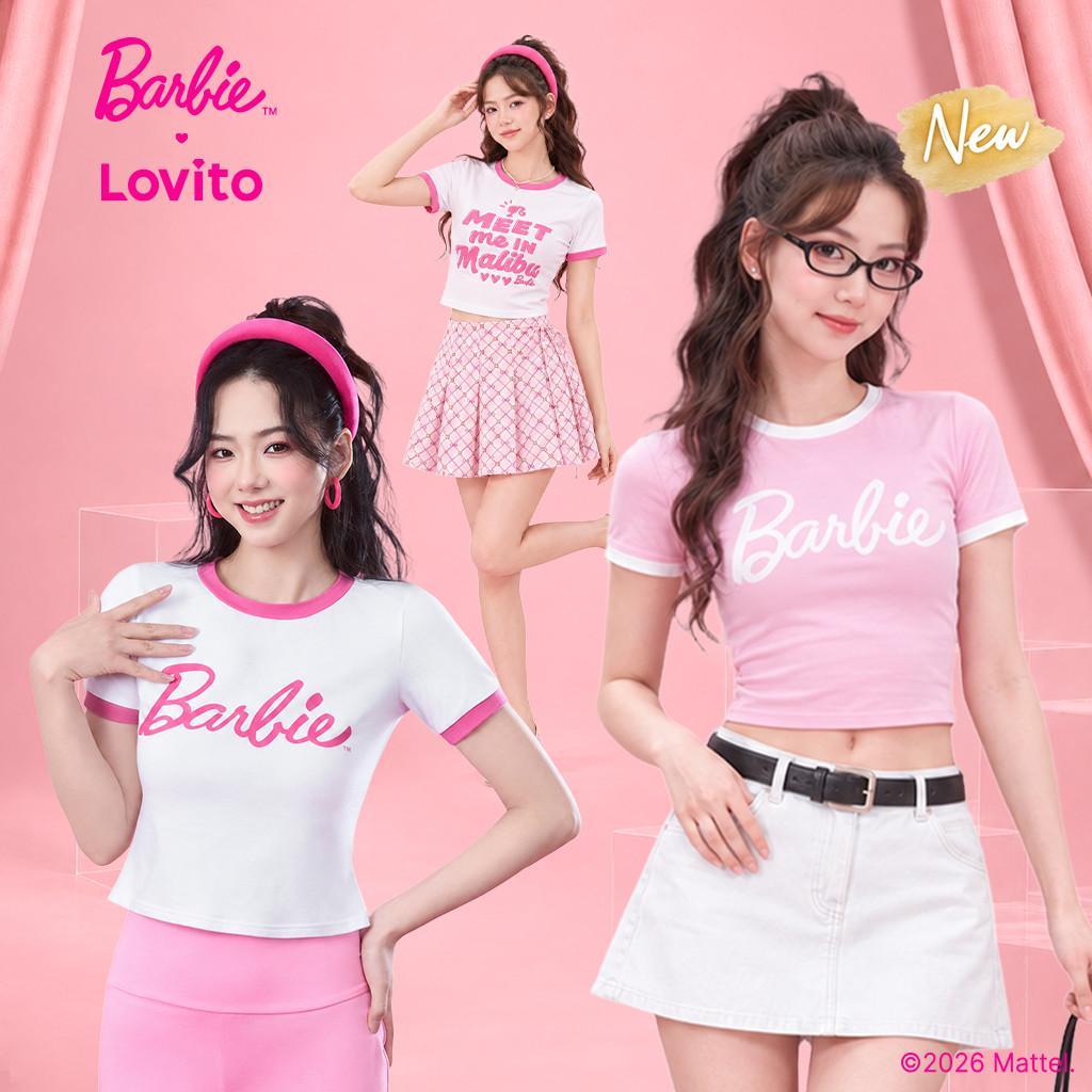 Barbie™ X Lovito Áo Thun Thường Ngày Ôm Sát Kiểu Dáng Lịch Sự Chất Liệu Cotton Màu Trắng Thích Hợp Cho Mùa Xuân/hè Dành Cho Nữ LB1AD023