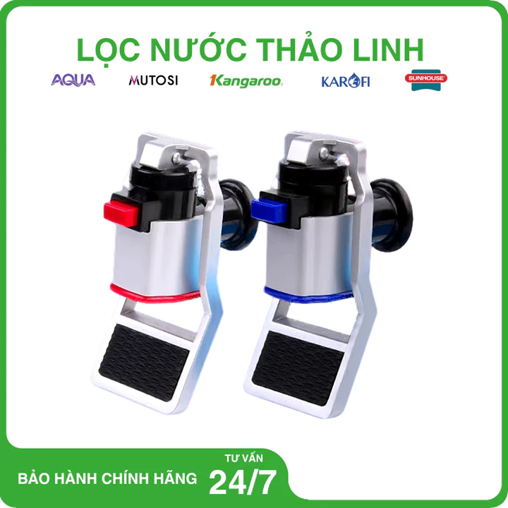 Vòi máy lọc nước nóng lạnh, vòi nóng lạnh máy Korihome, Kangaroo, Karofi - Vòi đen cần gạt cong có khóa an toàn