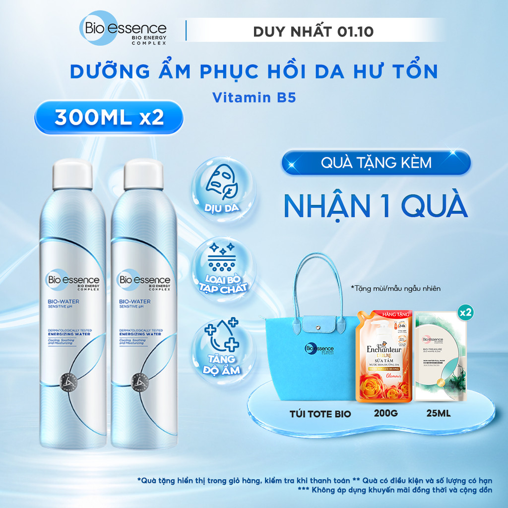 Combo 2 Chai Nước xịt khoáng dưỡng da ẩm mượt và bảo vệ da  Bio-Essence Bio-Water Water Energizing 300ml