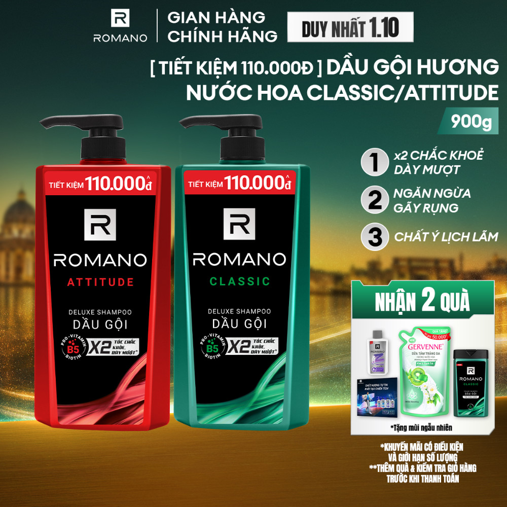 [SVIP] Dầu gội / Tắm gội nam Romano hương Nước hoa nam Classic / Attitude / Grandiose 900g