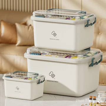 Hộp thuốc gia đình nhiều tầng di động phân loại, hộp đựng thuốc dung tích lớn hộp y tế sơ cứu 2 tầng bán chạy
