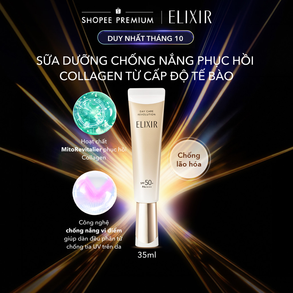 Sữa chống nắng phục hồi Collagen từ cấp độ tế bào Elixir Day care Revolution SPF50+ 35ml