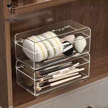 Hộp đựng cọ trang điểm HCHC, Hộp đựng trong suốt dung tích lớn bằng nhựa, Chống bụi đa chức năng có nắp Hộp đựng mỹ phẩm trong suốt Son môi