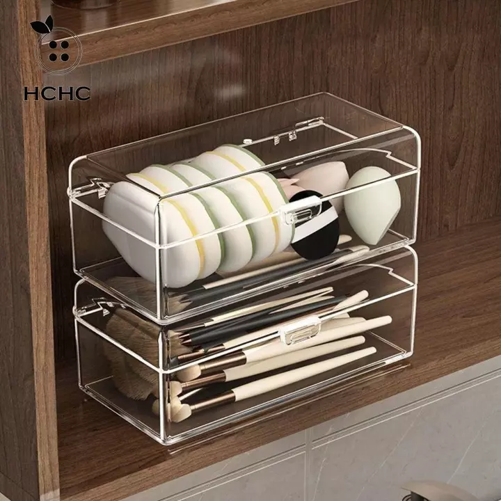 Hộp đựng cọ trang điểm HCHC, Hộp đựng trong suốt dung tích lớn bằng nhựa, Chống bụi đa chức năng có nắp Hộp đựng mỹ phẩm trong suốt Son môi