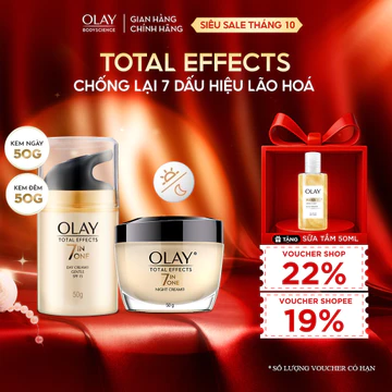 [OLAY] Combo Kem Dưỡng Ngày + Đêm OLAY Total Effects 7in1 Hạn Chế Và Bảo Vệ Da Khỏi 7 Dấu Hiệu Lão Hóa 50G