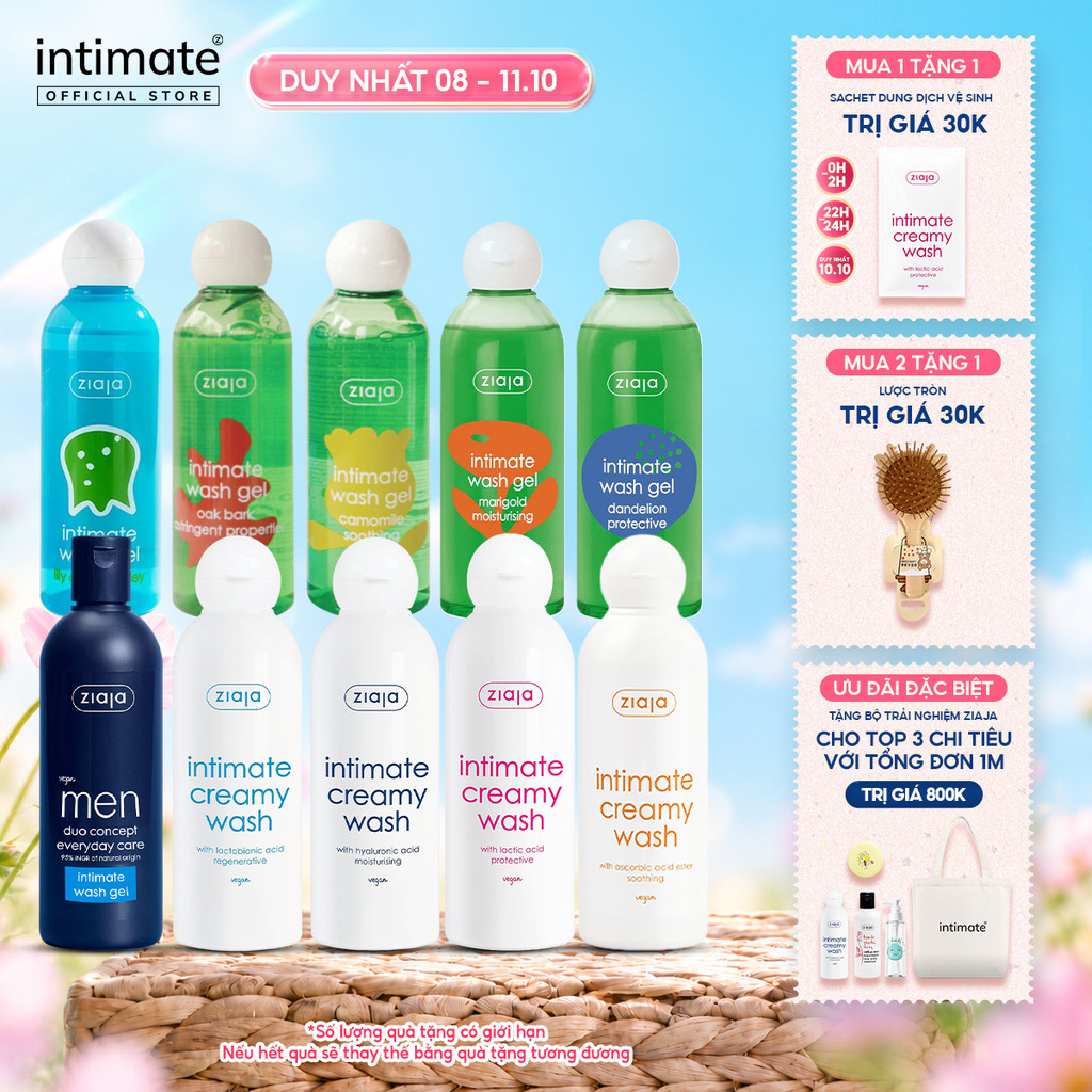 Dung Dịch Vệ Sinh Phụ Nữ Intimate ZIAJA Xuất Xứ Ba Lan Giúp Dưỡng Ẩm, Khử Mùi, Se Khít Dung Tích 200ml