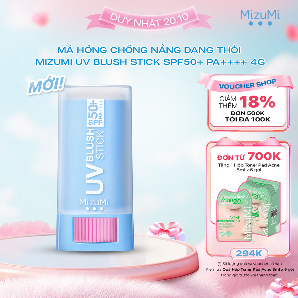 [MỚI] Má hồng chống nắng dạng thỏi MizuMi UV Blush Stick SPF50+ PA++++ 4g
