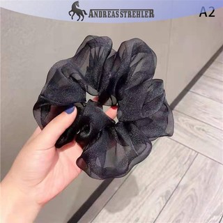 Onetimingfine Lưới phản quang Quá khổ Scrunchies Dây buộc tóc cao su lớn Đàn hồi trơn VN