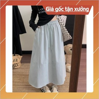 Dây rút màu trơn, váy dài vừa phải phong cách Hàn Quốc