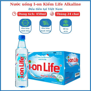 Thùng 24 Chai Nước Uống ION Kiềm Đóng Chai ION Life 450ml - Khỏe ruột Mát gan Hỗ trợ tiêu hoá, Trung hoà axit dư thừa