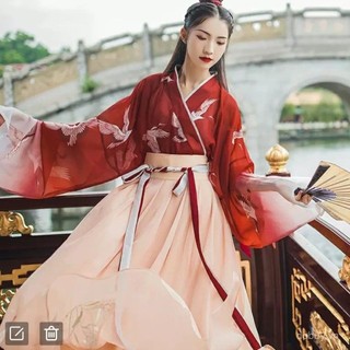 Hanfu cổ điển dành cho nữ, phong cách Wei Jin, eo dài, cổ chữ thập, màu sắc biến hóa, phù hợp mùa hè