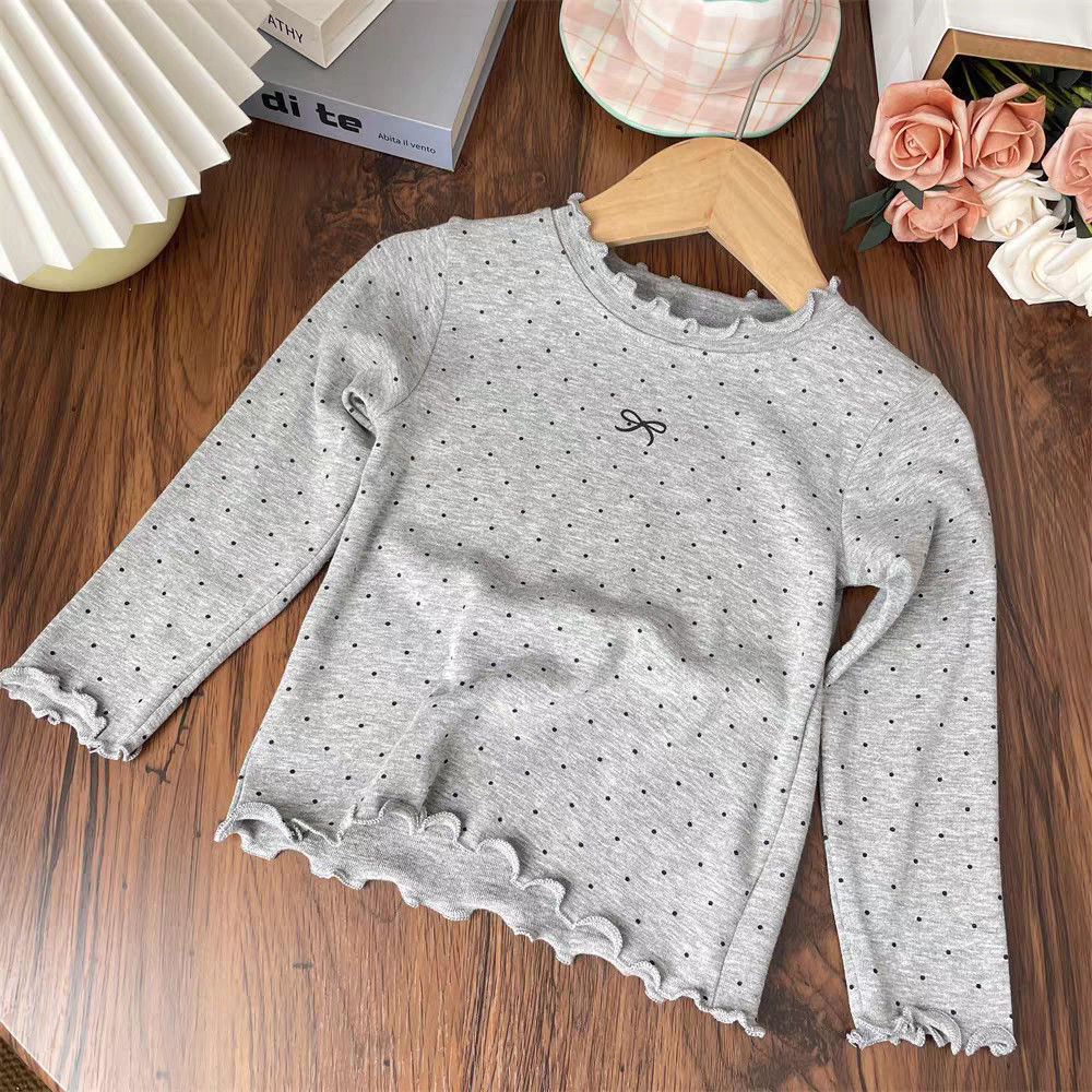 ​Bé Gái Chấm Bi Dài Tay Áo Thun Mùa Thu Phong Cách Công Chúa Đáy Áo Sơ Mi Size 90-140​ EJ19
