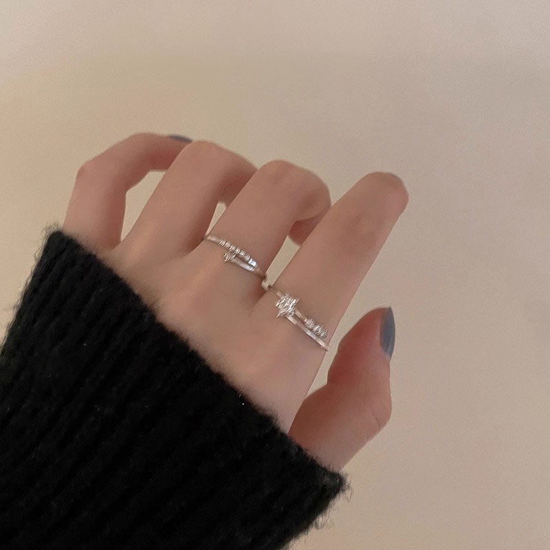 Nhẫn ngôi sao zircon hai lớp xếp chồng có thể điều chỉnh, phù hợp nữ với thiết kế cao cấp màu hồng