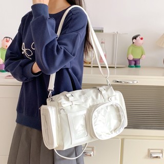 Túi đeo vai itabag in chữ thiết kế nơ trong suốt bằng nhựa PVC dành cho nữ
