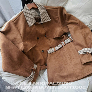 [Sẵn] Set Bộ Nỉ Phối Caro Mix Chân Váy Ngắn Kèm Belt, Set Áo Tay Dài Khoác Mix Chân Váy Ngắn Asasino