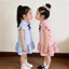 ✿ Bé Gái Hàn Quốc Preppy Cổ Đầm Ngọc Trai Nơ Xù Viền Thường Ngày Mùa Hè Thoáng Khí Trang Phục Đi Học