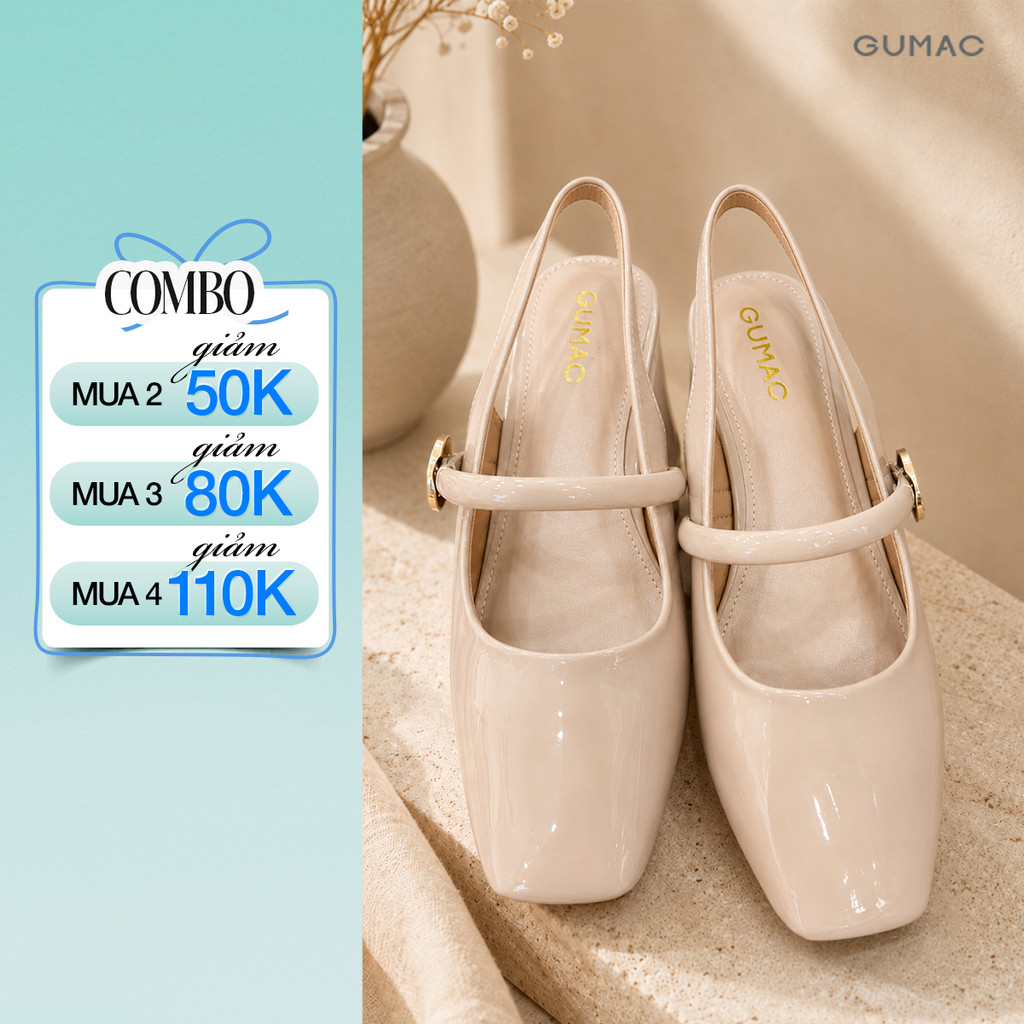 Giày Cao Gót GUMAC Gót Vuông 4cm Da PU Bóng Quai Ngang Thời Trang GG05066