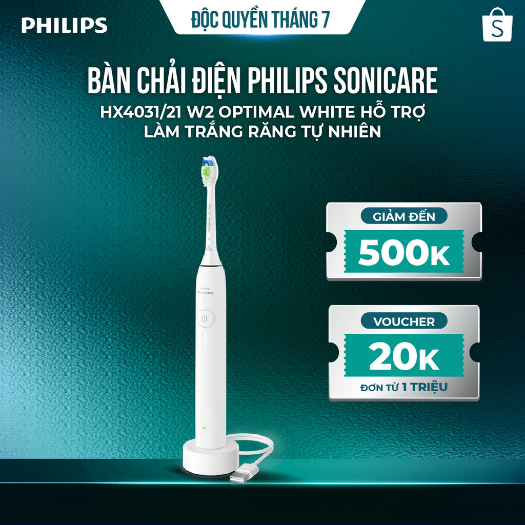 Bàn chải điện Philips Sonicare HX4031/21 W2 Optimal White hỗ trợ làm trắng răng tự nhiên