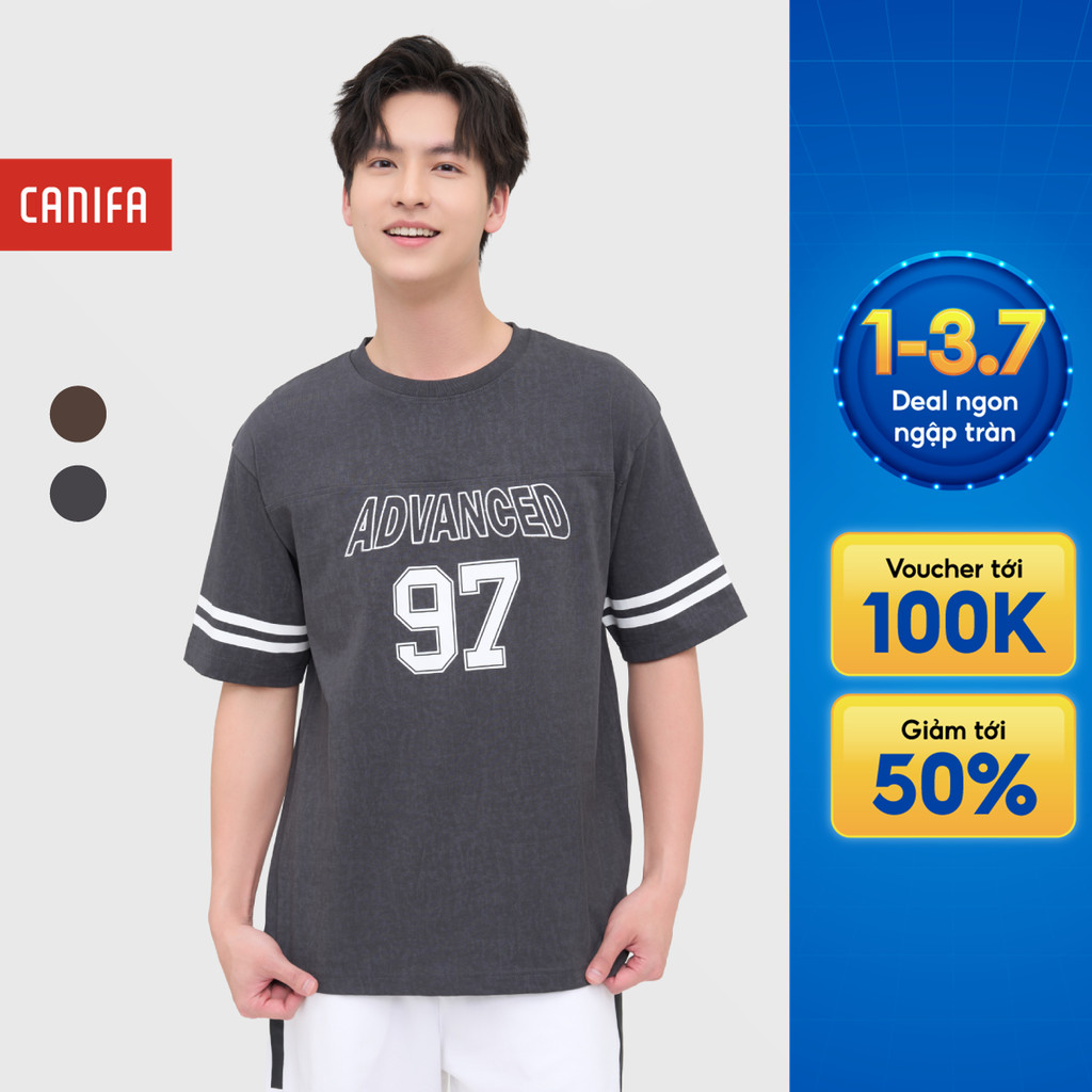Áo phông nam CANIFA cộc tay form rộng dáng thể thao có hình in 8TS25S002