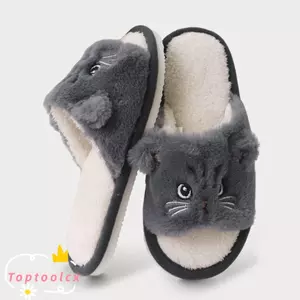 Dép cặp đôi TOPTOOLCX, Dép đi ấm áp trong nhà họa tiết lông tơ chống trượt mùa đông, Dép mềm in họa tiết mèo bền bỉ Dép sang trọng thoải mái cho nữ và nam giới