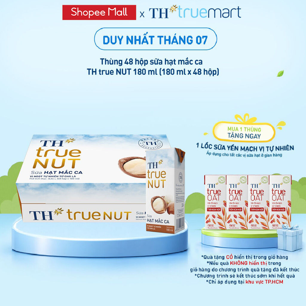 Thùng 48 Hộp Sữa Hạt Mắc Ca TH true NUT milk 180ml (48 Hộp)