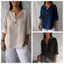 Áo thun vải lanh Cotton dáng rộng PYCOU, Nút cổ chữ V phía trước Áo thường ngày, Áo thun ngắn tay dáng rộng vừa vặn Trang phục mùa hè