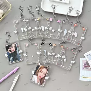 Giá đỡ Photocard PYCOU Kpop, Giá đỡ thẻ ảnh thần tượng cánh thiên thần 3 Inch, Động vật hoạt hình Kawaii có móc khóa Mặt dây chuyền túi đựng thẻ Acrylic