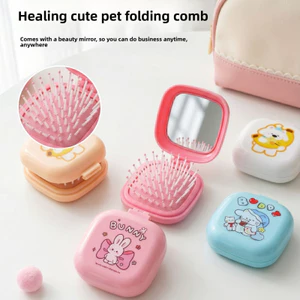 Di Động Mini Dễ Thương Hình Thỏ Gấp Đệm Chải Tóc Du Lịch Massage Lược Vuông Gương Detangling Bàn Chải Dành Cho Nữ