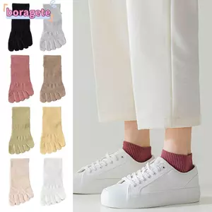 BORAGETE 1 Đôi Tất Năm Ngón Tay, Với Ngón Tay Riêng Biệt Tất Ngón Chân Cotton, Mềm Mại Thoáng Khí Màu Trơn Chống Trơn Trượt Thấp Cắt Mắt Cá Chân Mùa Hè