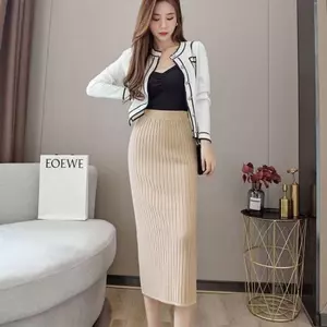 Váy nửa chiều dài dệt kim màu trơn mùa hè xẻ eo cao chữ A có khe chữ A hông dáng ôm ôm ôm dáng đẹp hơn Tem cao cấp