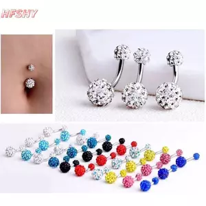 HFSHY 1 Quả Bóng Pha Lê Bụng Nút Nhẫn Thép Không Gỉ Zircon Rốn Xuyên Bụng Xuyên Dễ Thương Rốn Thanh VN