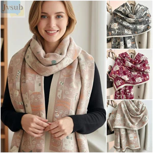 Khăn choàng giả cashmere JVSUB, Khăn choàng giả cashmere kéo dài ấm áp, Thời trang dày hoạt hình mèo giữ ấm mùa đông quấn khăn quàng cổ thời tiết lạnh