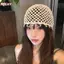 HFSHY Nhẹ Rỗng Dệt Beanies Ngọc Trai Viền Retro Mũ Chui Đầu Thời Trang Cho Mùa Thu Dạo Phố VN
