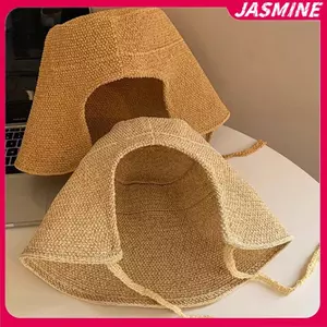 JASMINE Vải Lanh Ống Hút Nồng Nơ Mũ Dành Cho Nữ Mũ Chống Nắng Nơ Mũ Đi Biển Lớn Viền Rộng Cloche Mũ Chapeau Femme Ren Ngoài Trời Mùa Hè JASMINE