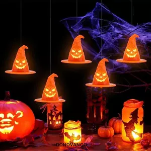DONOVANQQ Mũ Phù Thủy LED Phát Sáng, Đèn Bàn Ma Quái Halloween, Trang Trí Bàn/Treo, Đèn Lễ Hội Thủ Công