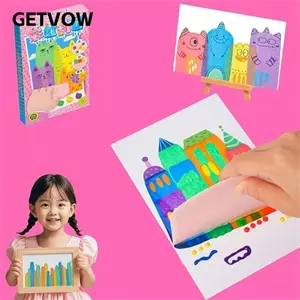GETVOW Squeegee Art Kids Paint Kit, Chất liệu DIY Họa tiết động vật Tranh cào màu, Giấy vẽ Tranh Đồ dùng nghệ thuật Chấm cầu vồng Nghệ thuật cào cầu vồng cho quà tặng Giáng sinh