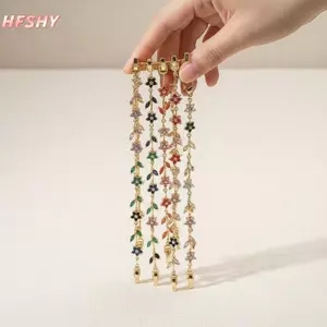 Vòng tay quyến rũ lá cánh hoa Zirconia hai tông HFSHY Đồng thau mạ vàng 14K Trang sức ngọt ngào cho quà tặng ngày lễ tình nhân cho nữ VN