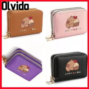 Ví OLVIDO Capybara, Ví dây kéo PU hoạt hình, Dây kéo dễ thương Ví mỏng cỡ nhỏ Sử dụng cho học sinh