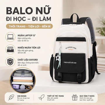 Ba lô học sinh nữ chống nước, ba lô đựng laptop 15 inch, ba lô vải oxford nhiều ngăn, ba lô màu pastel thời trang nữ