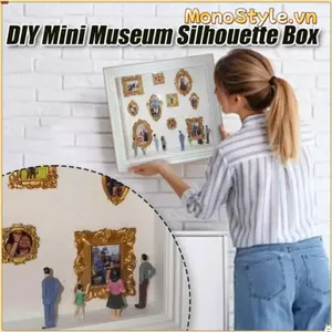 MONOSTYLE DIY Mini Museum Silhouette Box, Bộ trưng bày bộ nhớ dây đèn LED mini, Khung vàng sáng tạo Bảo quản bộ nhớ Khung ảnh cho quà tặng kỷ niệm