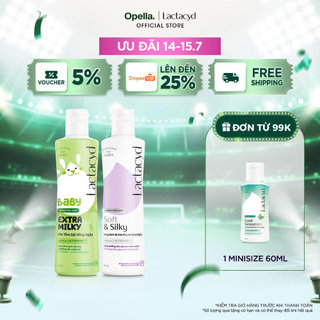 Bộ Dung Dịch Vệ Sinh Phụ Nữ Lactacyd Soft & Silky Dưỡng Ẩm 250ml + Sữa Tắm Gội Trẻ em Lactacyd Baby Extra Milk